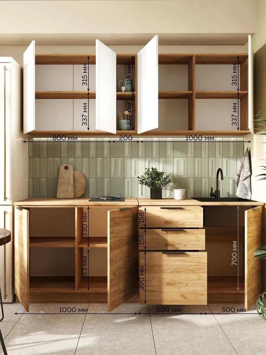 Кухонный гарнитур Стендмебель "Монтана", МДФ/ЛДСП, белый, 2 метра, в комплекте столешница