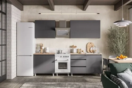 Прямая готовая кухня Денвер 2 м (200х216.4х60 см), графит серый/сонома